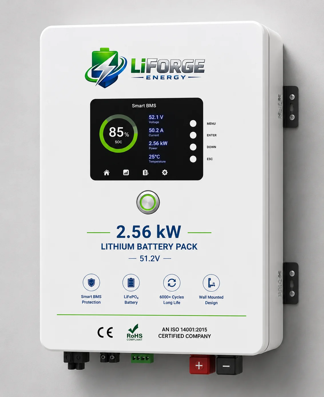 LiFORGE Energy 51.2V 2.56 kWh LiFePO4 lithium battery pack with Smart BMS