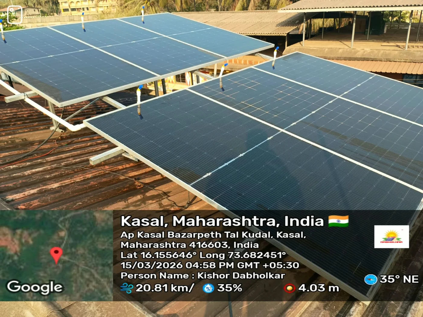 Rooftop solar installation by Dabholkar Solar at Kasal, Sindhudurg, Maharashtra